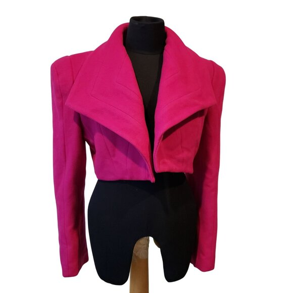 Sergio Hudson Pink Cropped Coat Wool Cashmere Jacket - Picture 3 of 15